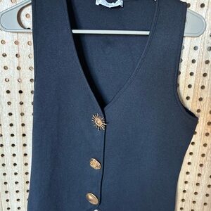 Mango Black Sleeveless Blouse with Gold Buttons